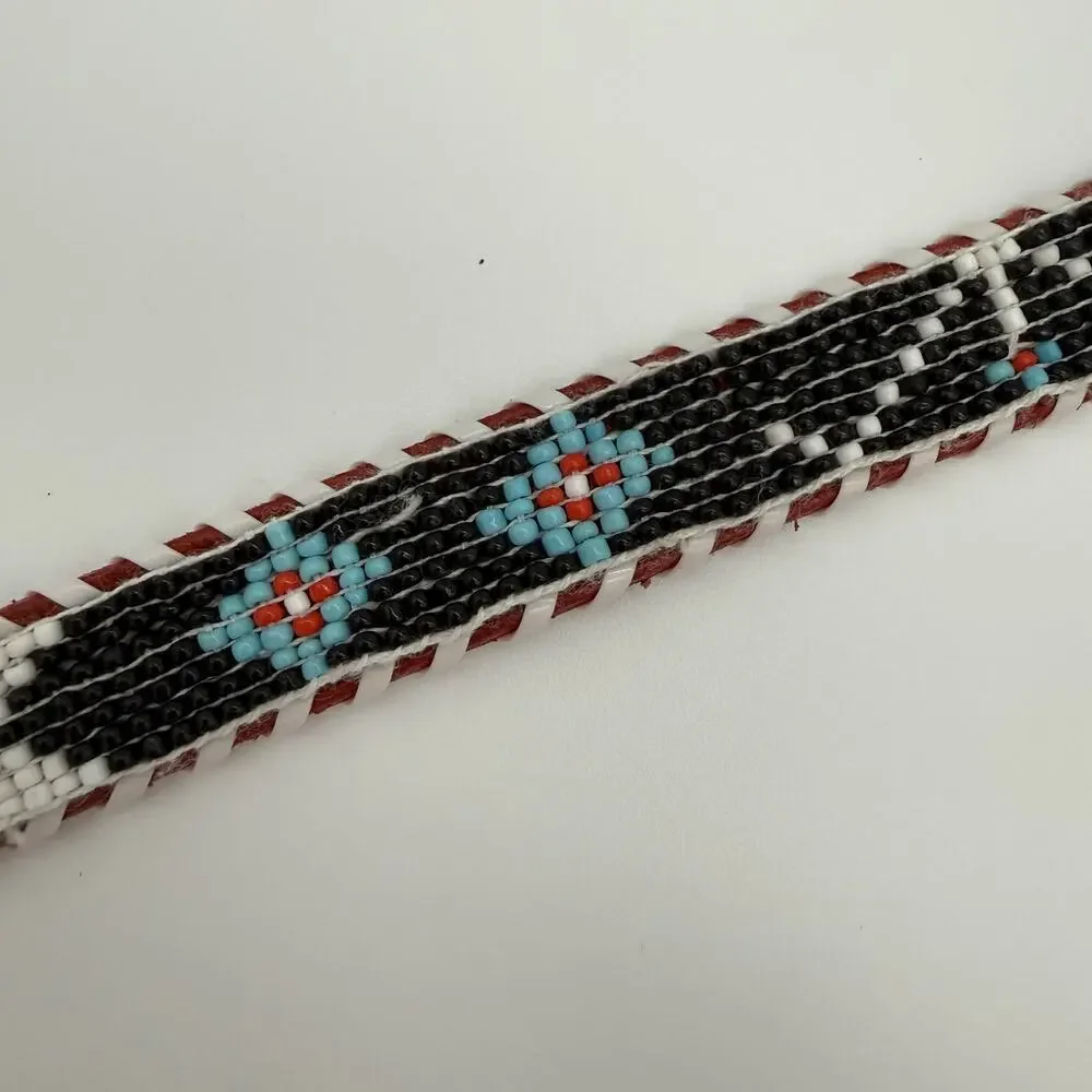 Vintage Hand Beaded Leather Belt Southwest Western Size 28